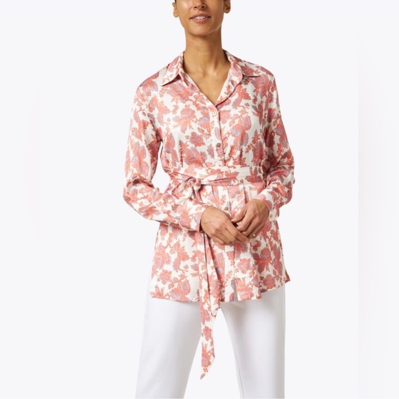 Chloe Kristyn Erin Coral and White Button Down Tunic Blouse (L) - Picture 12 of 12